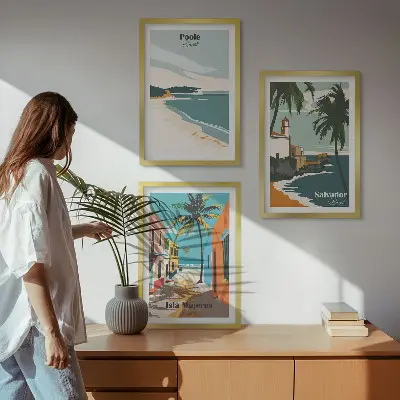 Tropske plaže i palme set od 3 slike u okviru