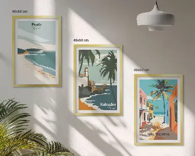 Tropske plaže i palme set od 3 slike u okviru