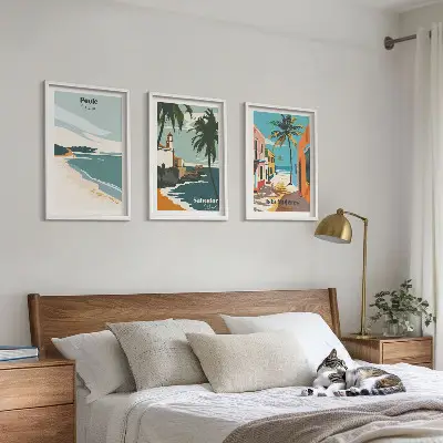 Tropske plaže i palme set od 3 slike u okviru