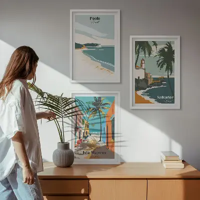 Tropske plaže i palme set od 3 slike u okviru