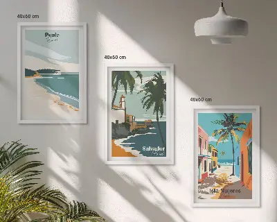 Tropske plaže i palme set od 3 slike u okviru