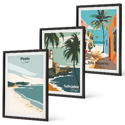 Tropske plaže i palme set od 3 slike u okviru