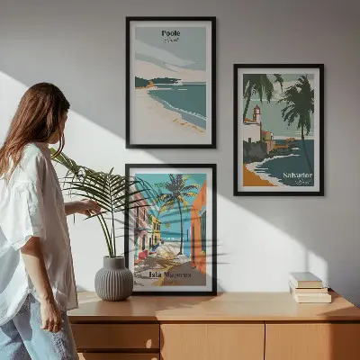 Tropske plaže i palme set od 3 slike u okviru