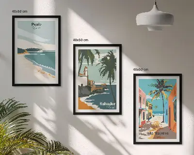 Tropske plaže i palme set od 3 slike u okviru