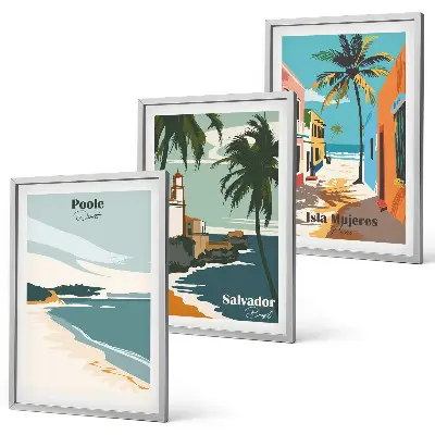 Tropske plaže i palme set od 3 slike u okviru
