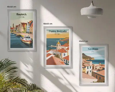 Pogledi na europske obalne gradove triptih u okviru