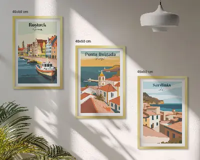 Pogledi na europske obalne gradove triptih u okviru