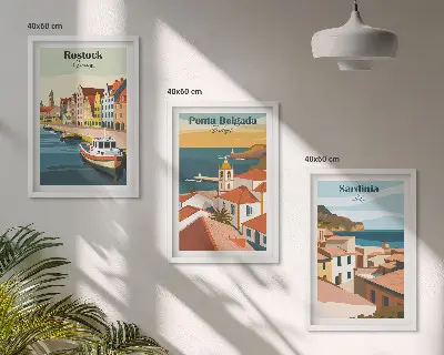 Pogledi na europske obalne gradove triptih u okviru