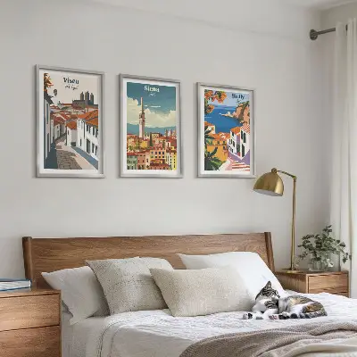 Retro ilustracije svjetskih gradova set od 3 slike u okviru