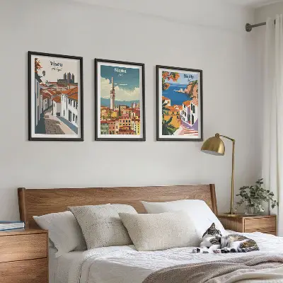 Retro ilustracije svjetskih gradova set od 3 slike u okviru