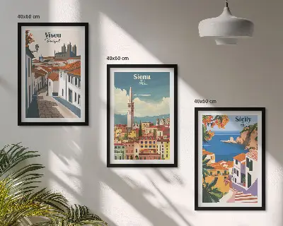 Retro ilustracije svjetskih gradova set od 3 slike u okviru