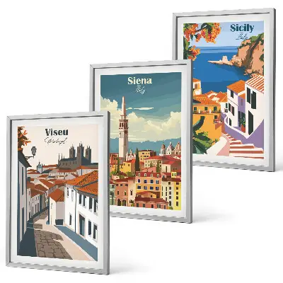 Retro ilustracije svjetskih gradova set od 3 slike u okviru