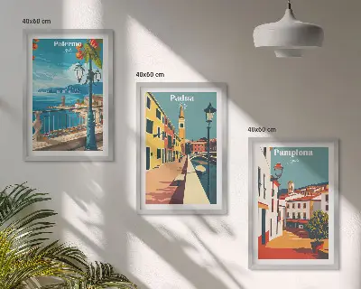Retro gradske ilustracije triptih u okviru