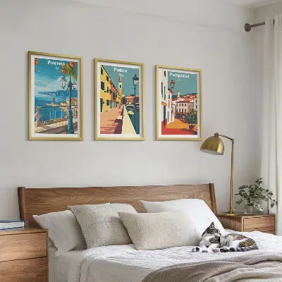 Retro gradske ilustracije triptih u okviru