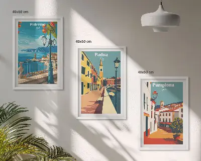 Retro gradske ilustracije triptih u okviru