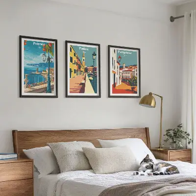 Retro gradske ilustracije triptih u okviru