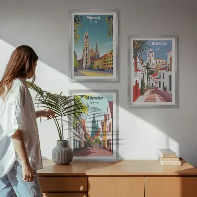 Zidna galerija europski gradovi u crtežima u boji