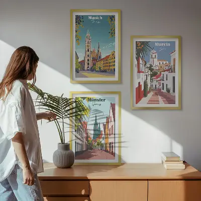 Zidna galerija europski gradovi u crtežima u boji