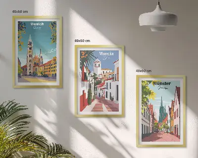 Zidna galerija europski gradovi u crtežima u boji