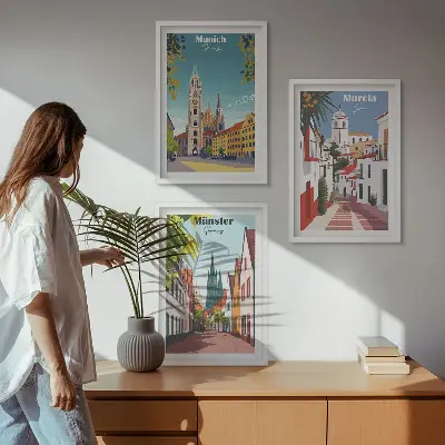 Zidna galerija europski gradovi u crtežima u boji