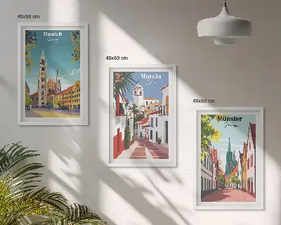 Zidna galerija europski gradovi u crtežima u boji