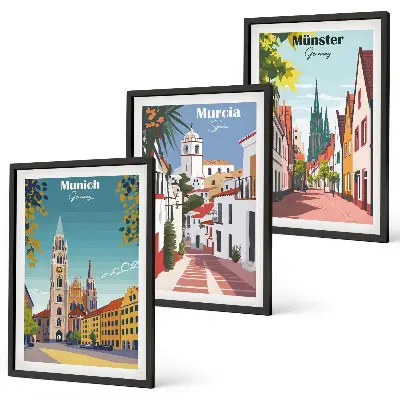 Zidna galerija europski gradovi u crtežima u boji