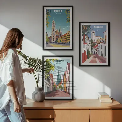 Zidna galerija europski gradovi u crtežima u boji