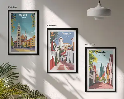 Zidna galerija europski gradovi u crtežima u boji