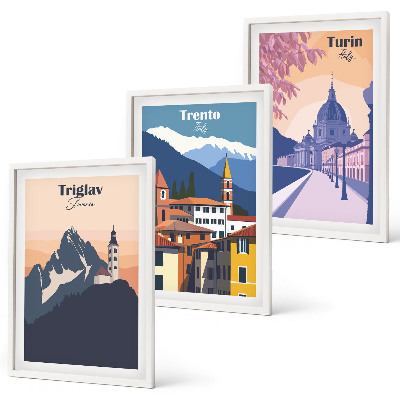 Triptih u okviru Retro ilustracije planinske arhitekture