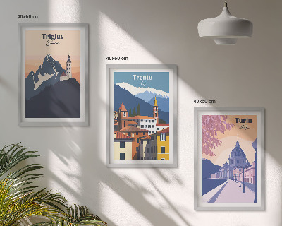 Triptih u okviru Retro ilustracije planinske arhitekture