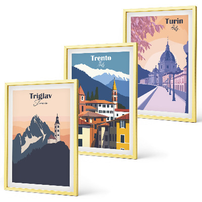 Triptih u okviru Retro ilustracije planinske arhitekture
