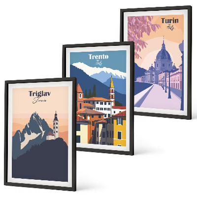 Triptih u okviru Retro ilustracije planinske arhitekture