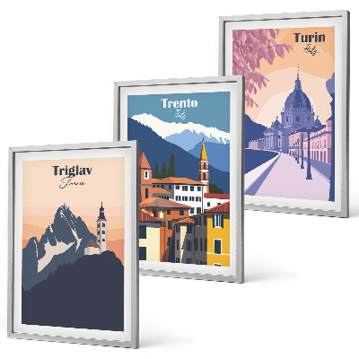 Triptih u okviru Retro ilustracije planinske arhitekture