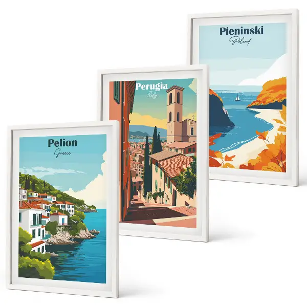 Slikoviti retro krajolici set od 3 slike u okviru