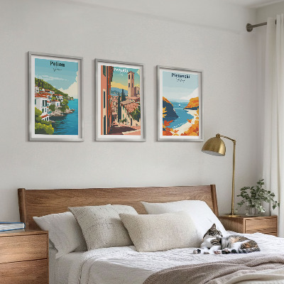 Set 3 slike u okviru Slikoviti retro krajolici