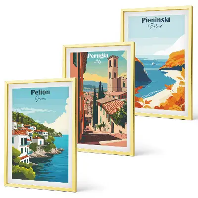 Slikoviti retro krajolici set od 3 slike u okviru