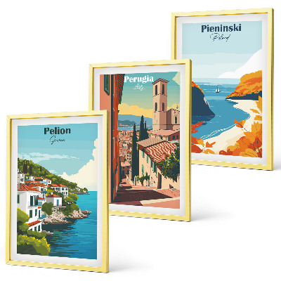 Set 3 slike u okviru Slikoviti retro krajolici