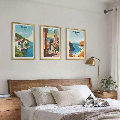 Set 3 slike u okviru Slikoviti retro krajolici