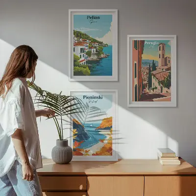 Slikoviti retro krajolici set od 3 slike u okviru
