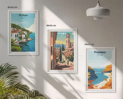 Slikoviti retro krajolici set od 3 slike u okviru