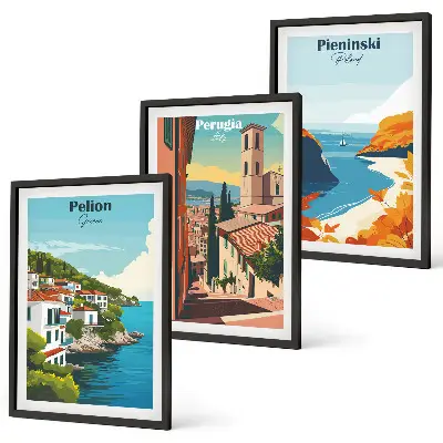 Slikoviti retro krajolici set od 3 slike u okviru