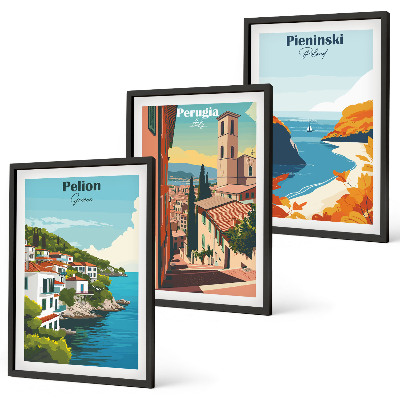 Set 3 slike u okviru Slikoviti retro krajolici