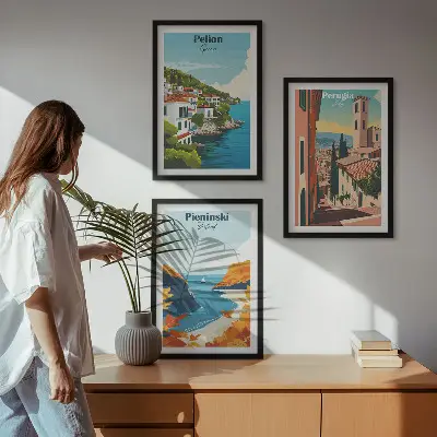 Slikoviti retro krajolici set od 3 slike u okviru