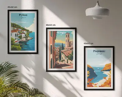 Slikoviti retro krajolici set od 3 slike u okviru