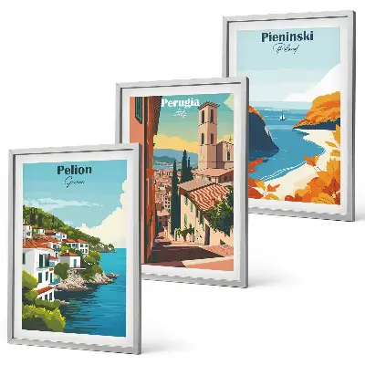 Slikoviti retro krajolici set od 3 slike u okviru