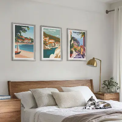Ilustracije primorskog grada triptih u okviru