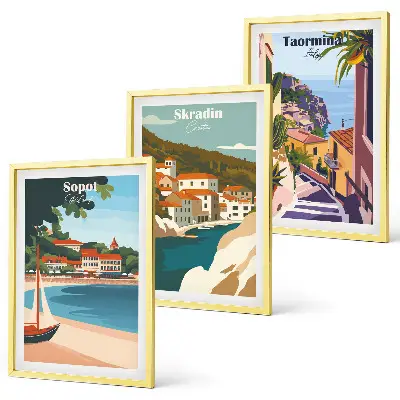 Ilustracije primorskog grada triptih u okviru