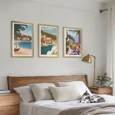Ilustracije primorskog grada triptih u okviru