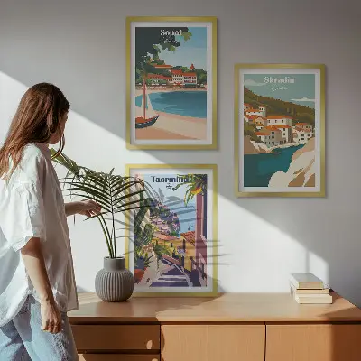 Ilustracije primorskog grada triptih u okviru