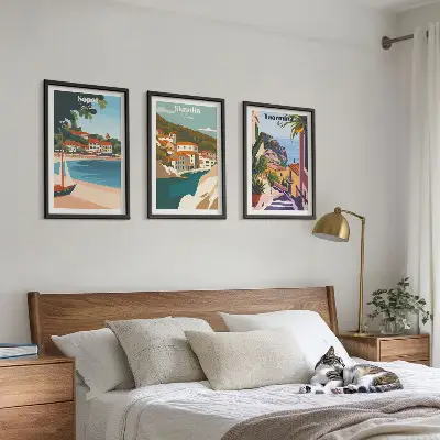 Ilustracije primorskog grada triptih u okviru
